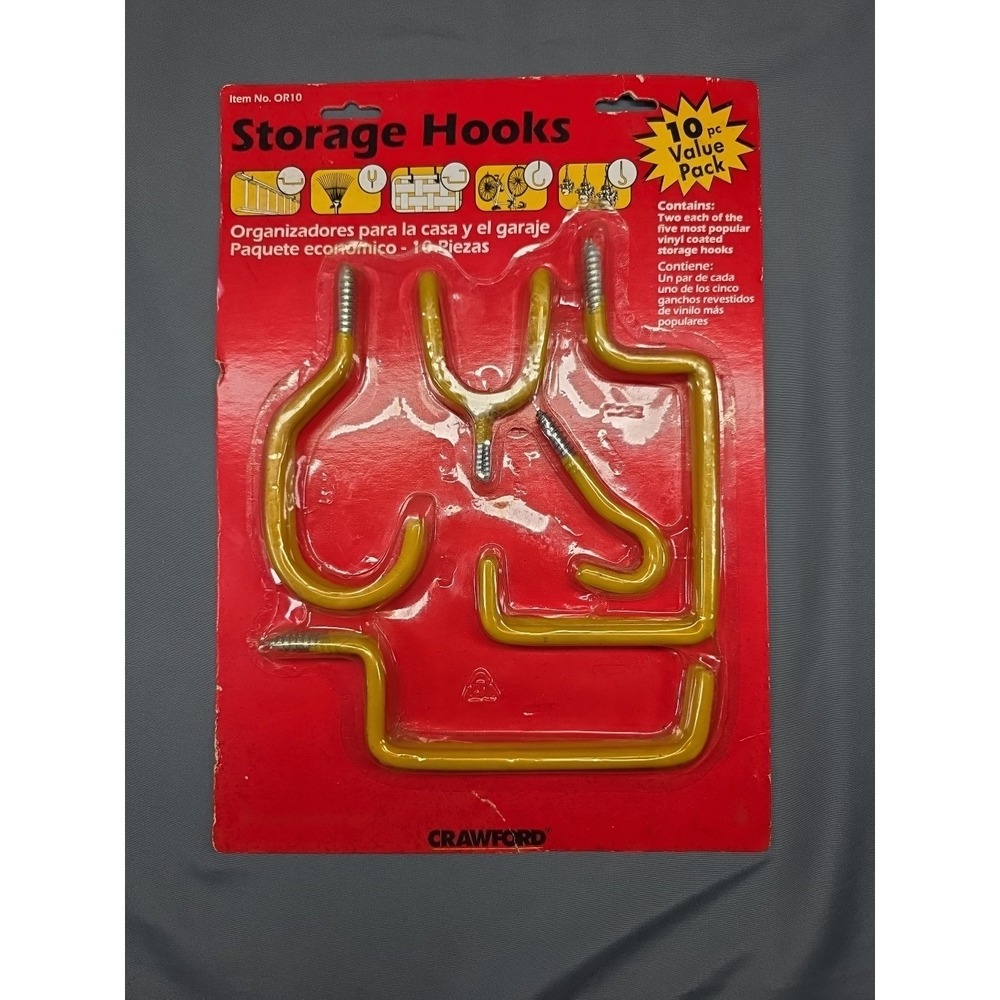 Crawford  10 Piece Yellow Vinyl Coated Gray Steel Assorted Hook New